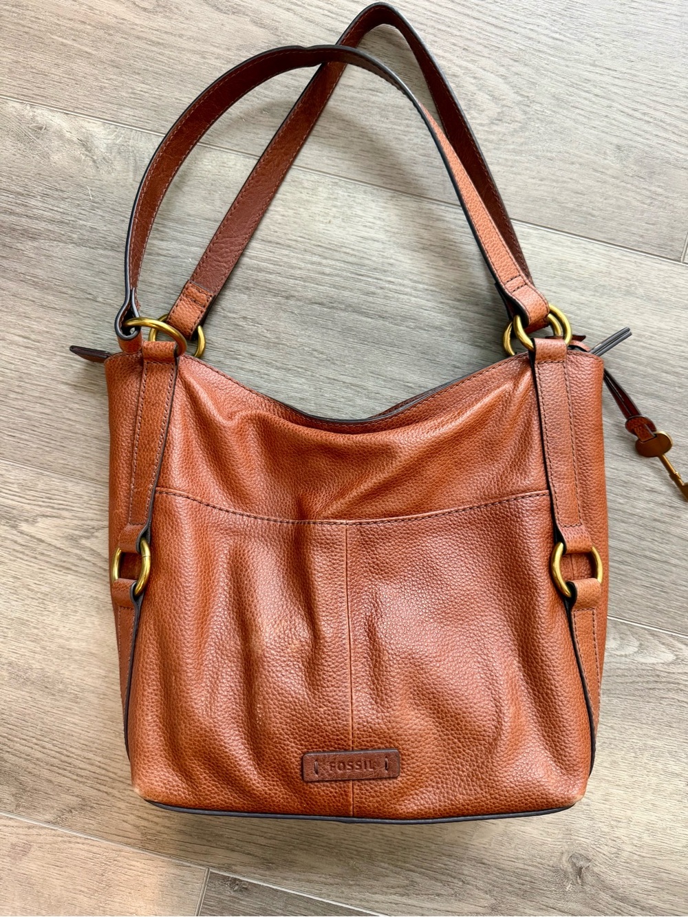 Fossil Women's Cognac Leather Shoulder Tote